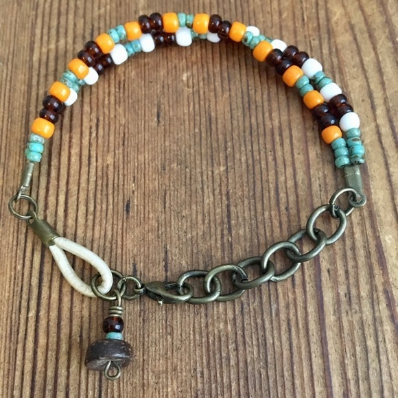 Ladies Double Strand Bracelet,  Orange and Turquoise Blue Ladies Bracelet - Picture 4 of 7